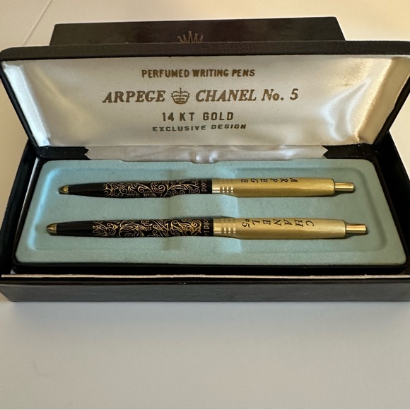 CHANEL Other - Vintage Arpege + Chanel No. 5 Perfumed Writing Pens - 14k Gold Wrapped